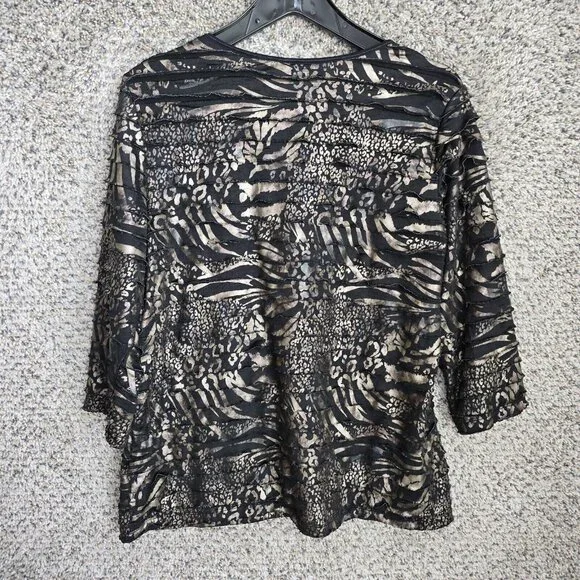 JM Collection Top Womens Large Black Layered Scoop Neck 3/4 Sleeve Blouse Ladies - Picture 7 of 7